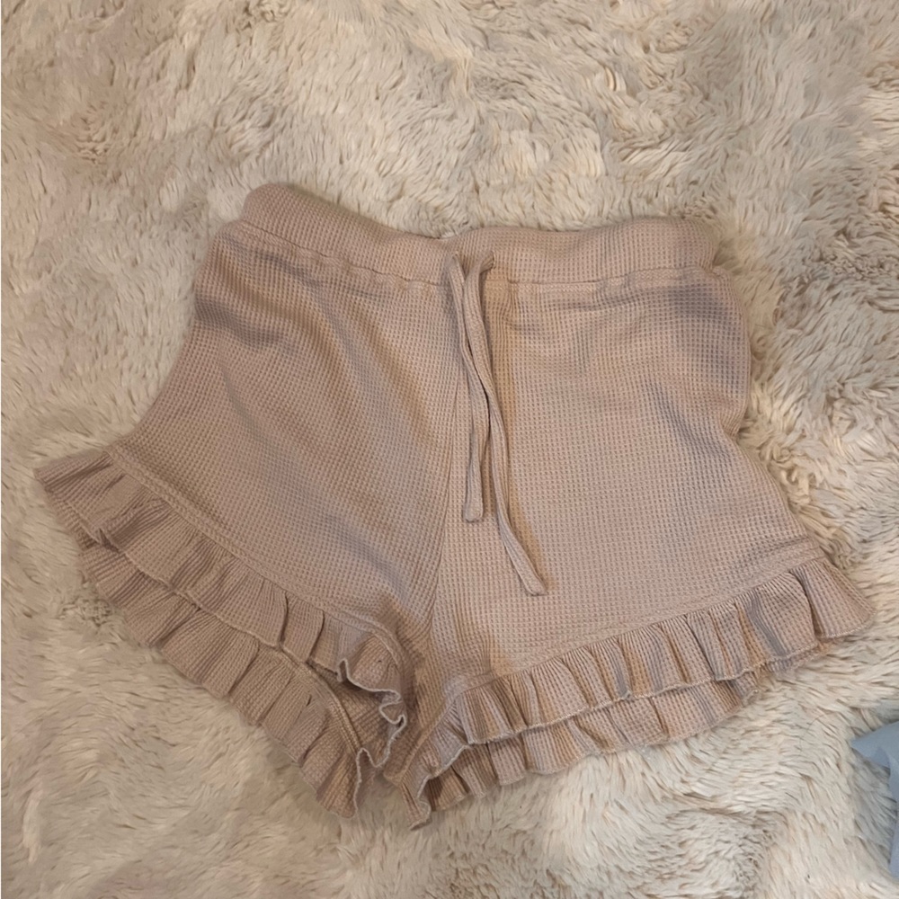 Princess Polly tan Waffleknit lounge shorts
